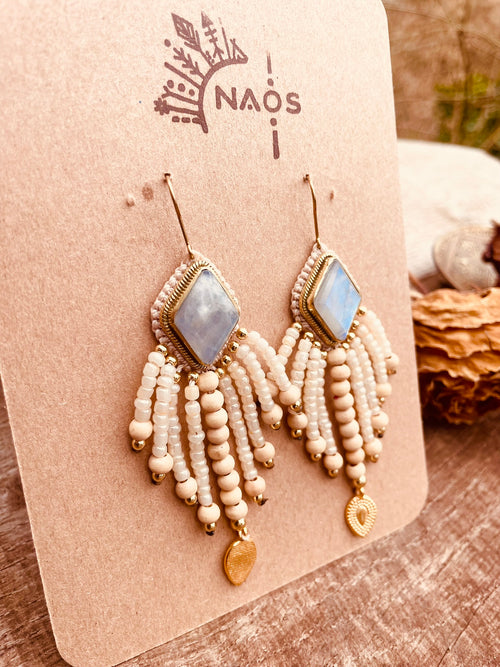 Boucles "Léonä" - Blanc et bois