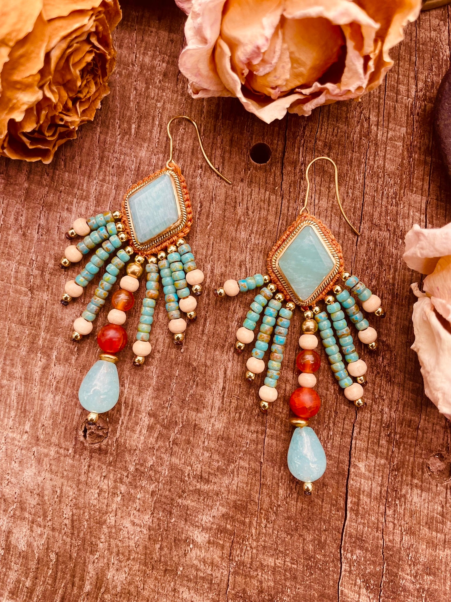 Boucles "Léonä" - Turquoise & orangé