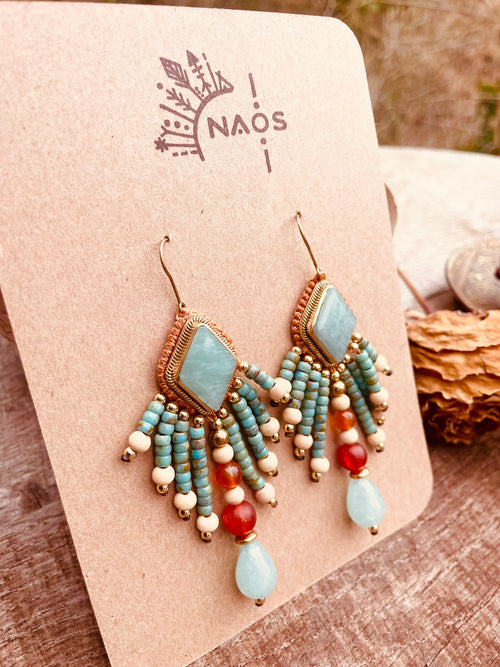 Boucles "Léonä" - Turquoise & orangé
