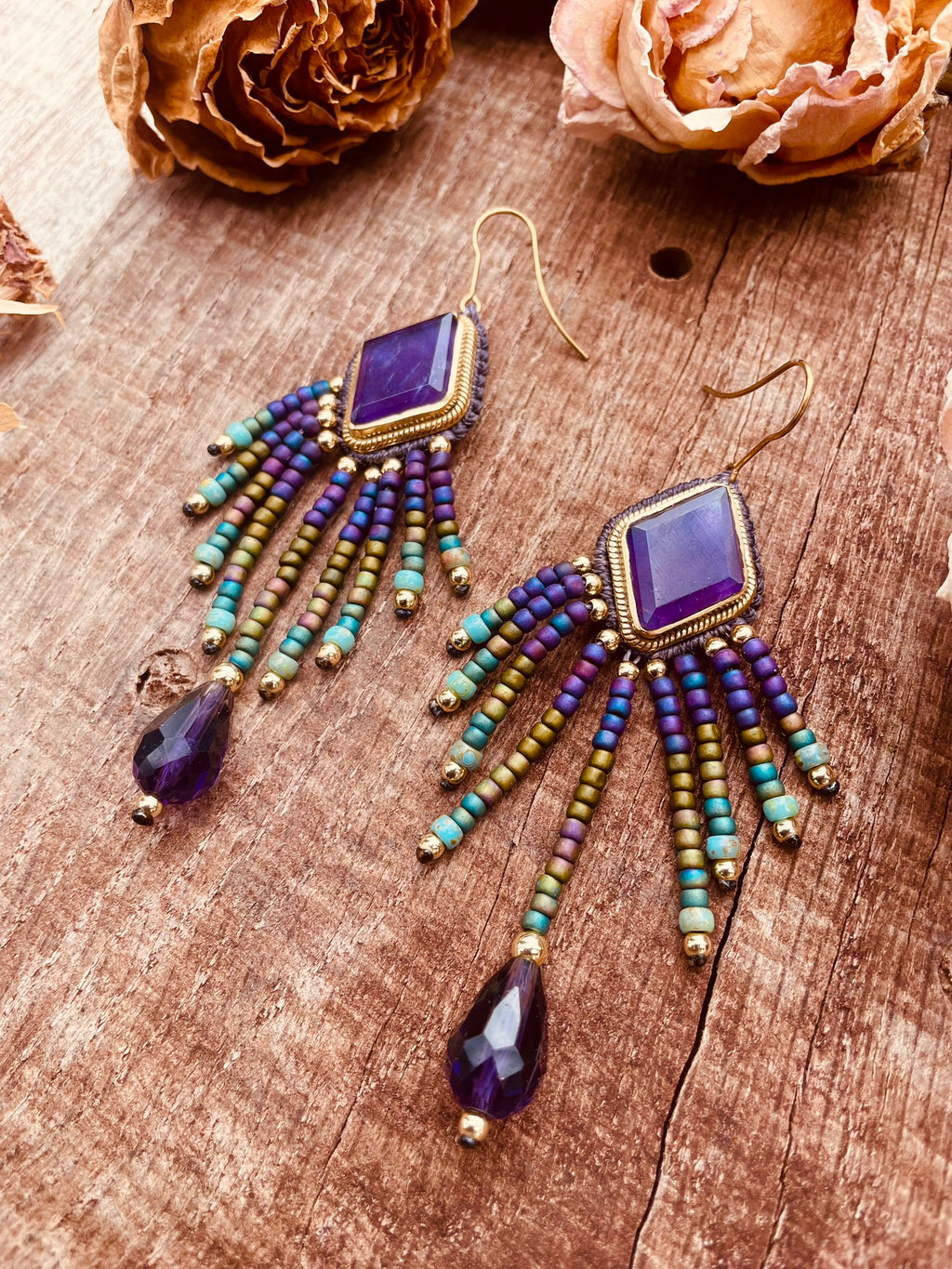 Boucles "Léonä" - Turquoise & violet