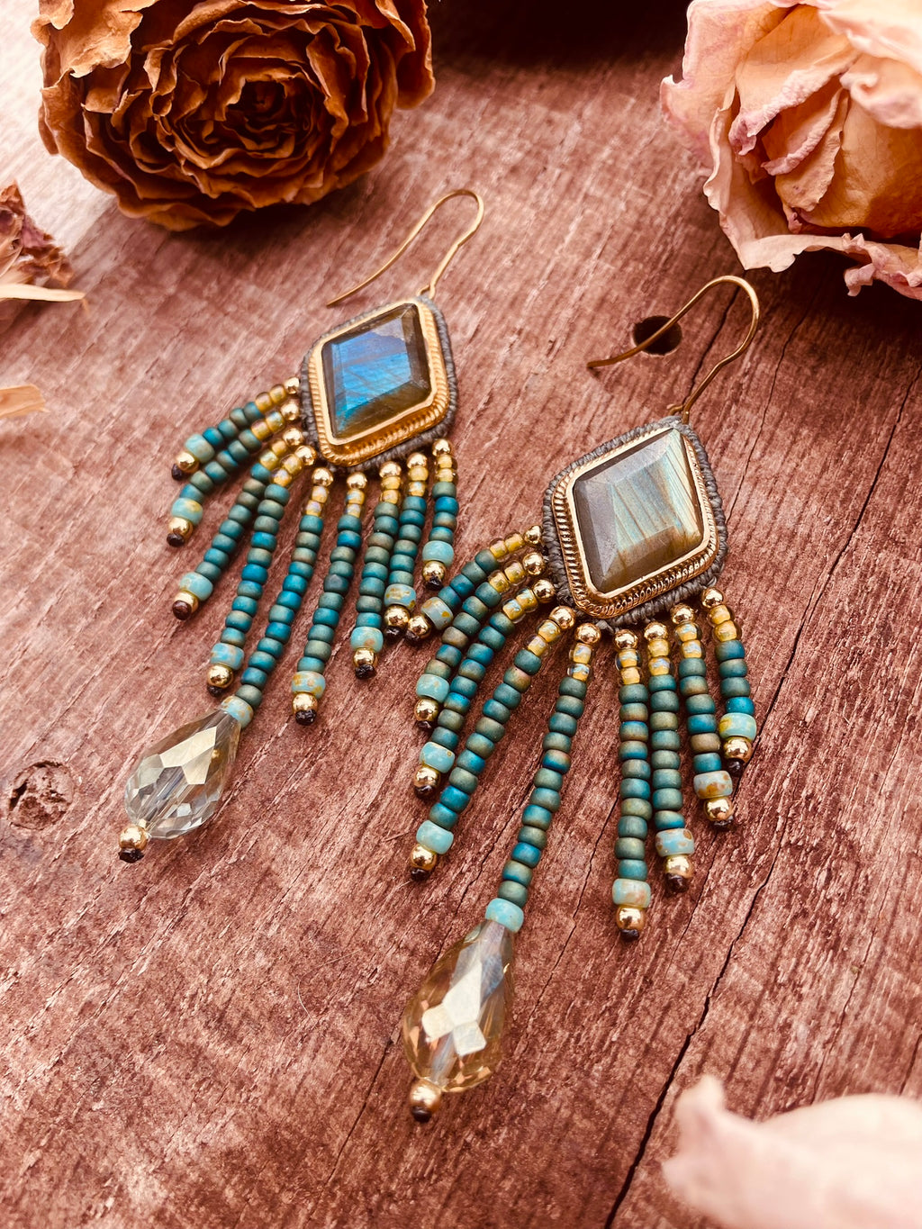 Boucles "Léonä" - Vert canard & orangé